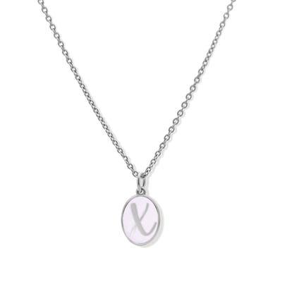 New Bling 9LA-20059-X Zilveren Ketting met Letterhangertje - X - Ovaal - 12x8,8mm - Emaille - Lila - Initiaal sieraad - Rhodium - Zilver