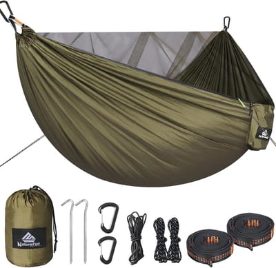 Campinghangmat met Klamboe | 300 kg Draagvermogen | Ultralichte Parachute Nylon Hangmat 290 x 140 cm voor Buiten en Binnen