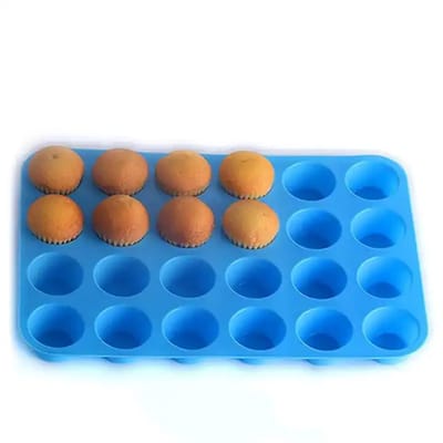 CHPN - 24 stuks Siliconen Mini Muffin Bakvorm 5 cm- Cupcakes - 24 stuks - Blauw - cupcake vormpjes - Muffin Bakvormen - 5 cm Diameter - Blauwe Cupcakes - 24-delige Set