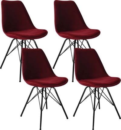 KICK® VELVET Kuipstoelen Rood – Set van 4 – Eetkamerstoelen – Velvet – Zwart Frame