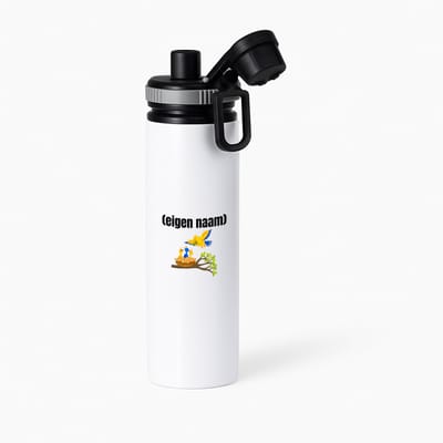 Hacebo® - vogels en nest met eigen naam waterfles met draaidop grijs - Vogels - dieren liefhebber - iemand die houdt van vogels - verjaardag - cadeau - kado - geschenk - water fles - 850ML