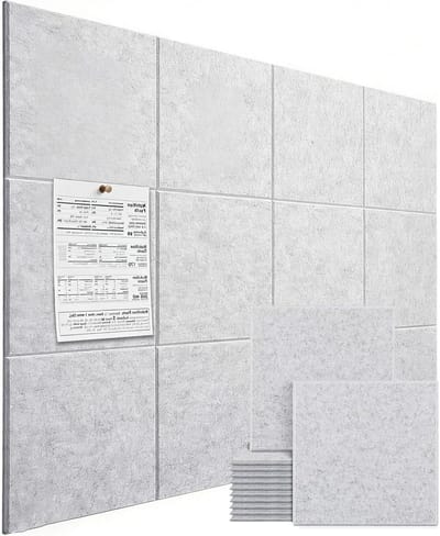 Board van kurk voor aan de muur, kurkbord, groot prikbord, vilt prikbord, zelfklevend, fotobord, memoborden, memoborden, wanddecoratie voor kantoor, keuken, zilvergrijs, 12 stuks