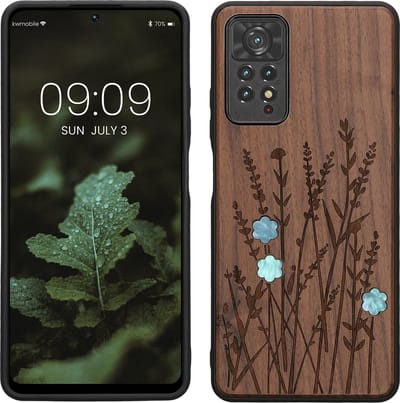 kwmobile telefoonhoesje geschikt voorXiaomi Redmi Note 11 Pro / Note 11 Pro (5G) / Note 12 Pro (4G) - Hoesje met bumper - hout - In donkerbruin Parelmoer lavendel design