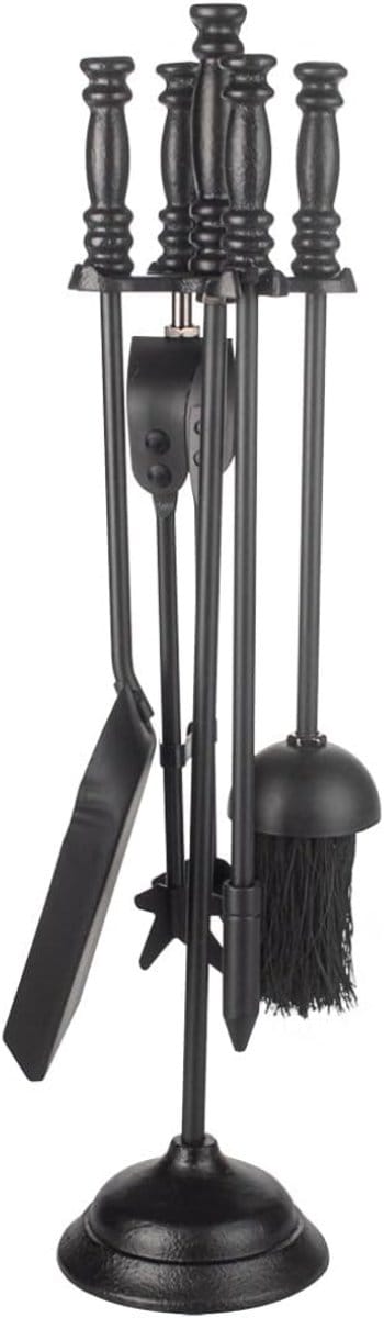 AMA® Openhaard Set - Haardset - Schoorsteen - met Houtdrager - Smeedijzer - Zwart - 7x12x45cm