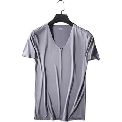 Heren Zomer T-shirt V-hals Dun IJszijde Effen Kleur Dun Rekbaar Pullover Middellange Lengte Zweetabsorberend Sneldrogend Sport Fitness M gray