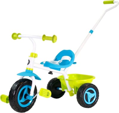 Kinderdriewieler - Loopfiets met duwstang - Buiten spelen - 2-in-1 functie - 96 x 45.5 x 94 cm - Blauw Groen