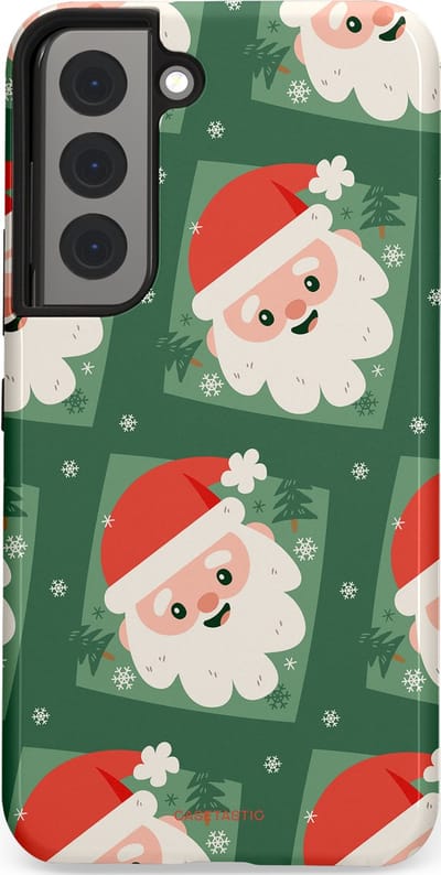 Casetastic hoesje geschikt voor Samsung Galaxy S22 - Dubbellaagse bescherming - Kerstmannen in het bos - Fashion Case - Donkergroen Wit Terracotta Crème