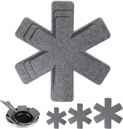 Panbeschermers - Set van 12 - 38/35/26 cm diameter - Pan- en potverdelers - Warmte-isolerend - Krasbestendig - Stapelbaar - Beschermt potten en pannen - Vilt - Geen krassen - Grijs