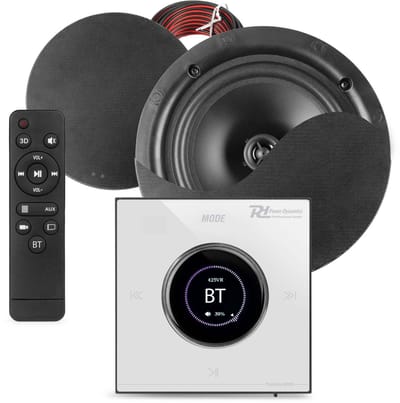 Power Dynamics Powerline B50W inbouw versterker met 2 plafondspeakers - 6.5 inch - 2x 25W - Zwart