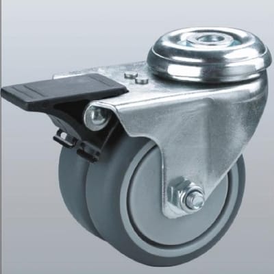 Dubbel zwenkwiel geremd met centraal gat - 50mm - 90kg