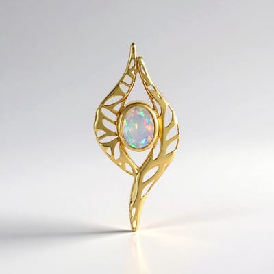 Cavill - Hanger 925 Sterling Zilver Verguld - 0,72 ct Ovale Welo Opaal - Elegant Filigraan Design - Natuurlijke Edelsteen