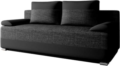 Slaapbank ATLANTA – 3-zits – Uitklapbaar tot tweepersoonsbed – Sofa Set - Met Opbergruimte en Binnenvering – Geweven stof en kunstleer – Zwart