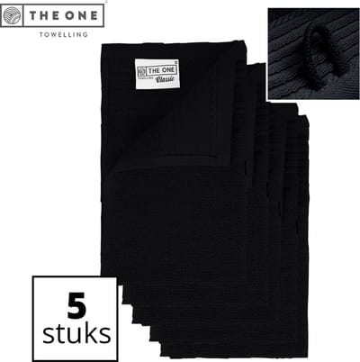 The One Towelling Classic Gastendoeken - 30 x 50 cm - 5 Stuks - Voordeelverpakking - Hoge vochtopname - 100% Zacht katoen - Zwart