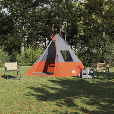 vidaXL - Tipi - Tent - 6-persoons - Waterdicht - Grijs - en - Oranje - taft