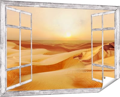 Gards Tuinposter Doorkijk Woestijn bij Zonsondergang in de Sahara - 150x100 cm - Tuindoek - Tuindecoratie - Wanddecoratie buiten - Tuinschilderij