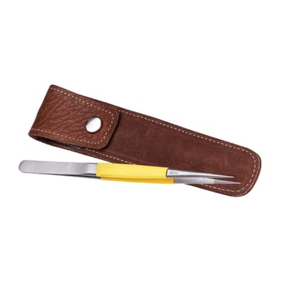Graanpincet met rubberen grip – met fijne punt – geleverd in leren etui