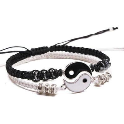 Bracelets de Couple en cuir hématite, chaîne tressée, pendentif en alliage Tai Chi chinois, deux pièces tissées, cadeau d'amoureux argenté