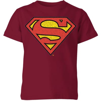 Official Superman Crackle Logo Kids' T-Shirt - Burgundy - 98/104 (3-4 jaar)