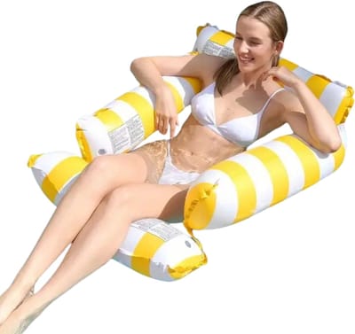 Nivard Luxe Waterhangmat - Luchtbed Zwembad - Luchtmatras Opblaasbaar - Water Hangmat - Aqua Lounge - Geel