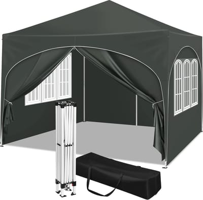 DHN Partytenten - Partytent opvouwbaar - Partytent easy up met zijwanden - UV Bescherming - Waterdicht en Weersbestendig - Hoogte verstelbaar - 3x3 m - 4 zijwanden - Grijs