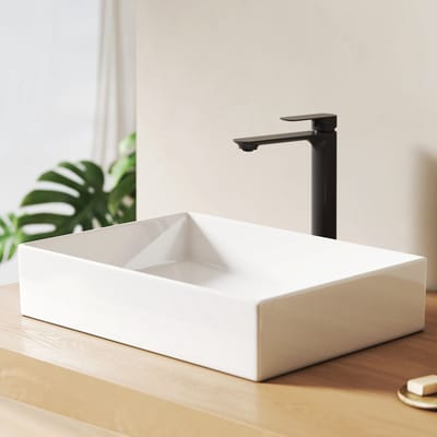 EMKE Wastafel - Strak en Modern - Opzetwastafel - Zonder Kraangat - Keramiek - Glans Wit - 51x37x11 cm