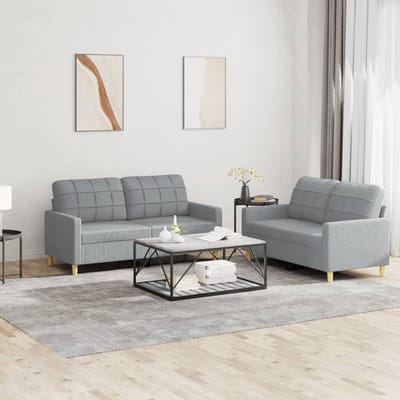 vidaXL - 2-delige - Loungeset - met - kussens - stof - lichtgrijs