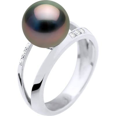 Ring Sieraad 0,06 Cts - Wit Goud - Echte Gecultiveerde Tahiti Parels Rond 9-10 mm