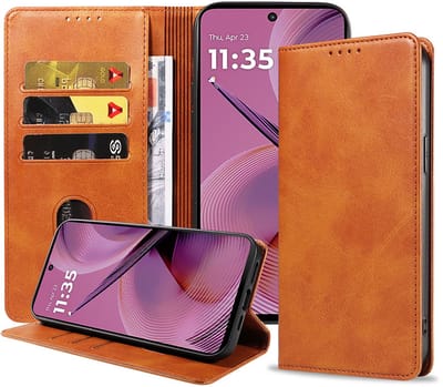 Geschikt voor Motorola Moto G55 Telefoonhoesje Kunstleer met Magnetische sluiting en Pasjeshouder Bookcase met Klepje - Walletcase with Cardslot - Bruin - Smartphonica geschikt voor Motorola Moto G55