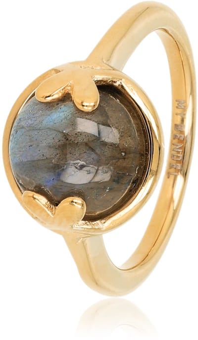 My Bendel - Ring met Hartjesdetail en Ronde Edelsteen • Labradorite - met Luxe Cadeauverpakking | Sieraden Voor Dames | Maat 16.00 Mm / Maat 50