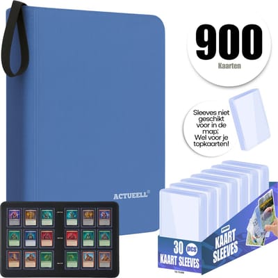 Actueell® A4 Verzamelmap 900 Kaarten – 9 Pocket Kaarten Binder – 50 Pagina's – Geschikt voor Penny Sleeves – Inclusief 30 Toploaders niet mapgeschikt – Ritssluiting – Premium Leer