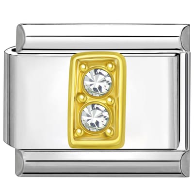 Quiges - Schakel - Bedel - 9mm - charms - Goud - Zirkonia - alfabet - letter I - Geschikt voor - armband - Schakelarmband - italy bedels armband