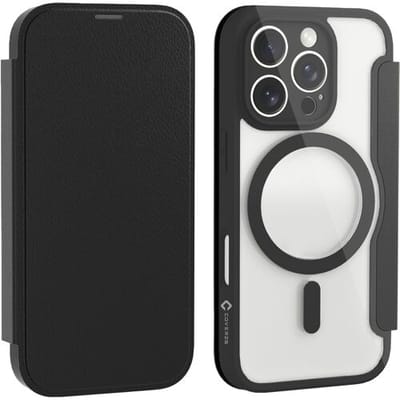 Coverzs Magsafe bookcase geschikt voor iPhone 16 Pro - Compatibel met magsafe - Book case en Back Cover - Magnetisch uitneembaar - Beschermhoes met pasjeshouder