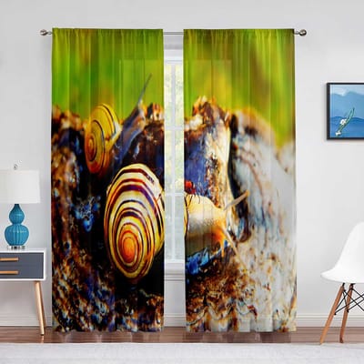 Schattige Slak en Rode Paddenstoel Plant Transparante Voile Gordijnen voor Woonkamer Moderne Decoratie Slaapkamer Tule Gordijnen Raamgordijnen 1 PCS W100XH250cm&Grommet Top