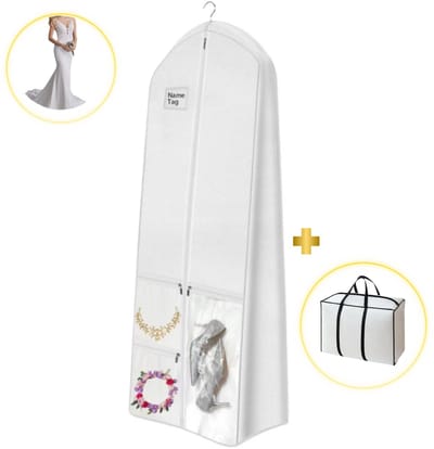 Janse® Trouwjurk beschermhoes met reistas - Trouwjurkhoes met ritssluiting - Hoes voor jurken wit - Bruidsjurk opberghoes - Trouwjurk beschermhoes - Opbergtas trouwjurk - Bruidsjapon hoes - Trouwjurk tas - Feestjurk organizer