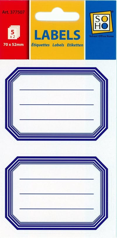 Schooletiket Hoekig Blauw - 70 x 52mm - 20 stuks