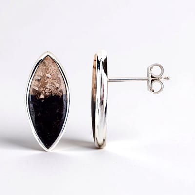 Cavill - Zilveren Oorbellen - 925 Sterling Zilver met 5,7 ct Indonesisch Versteend Hout Marquise Cabochon - Robuust Design 22 mm