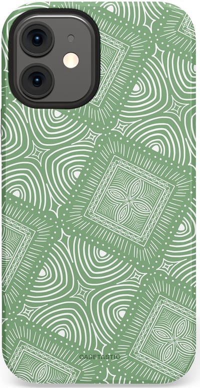 Casetastic Hoesje Geschikt voor Apple iPhone 12 Mini - Stijlvolle Beschermende Duo-layer Case - Groene Mandala