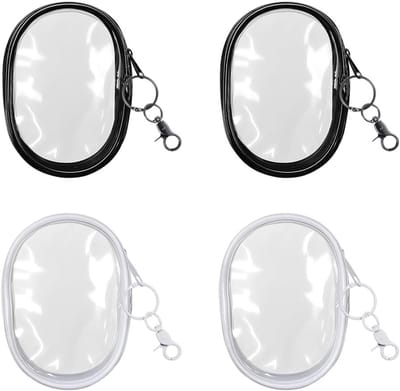 4 Stuks Transparante Sleutelhanger Tas - Mini Pop Display Tas met Rits - Waterdichte Make-up Tas voor Lippenstift, Kaarten en Sleutels