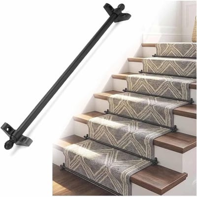 Traploperstangen Set - Tapijt Beugels - Trap Bekleden - Messing Gepolijst - 71 Cm - Zwart