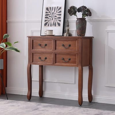 Massief Houten Tafel - Haltafel bijzettafel - Stijlvolle opbergruimte - Verstelbare poten - 80 cm breed - Walnoot