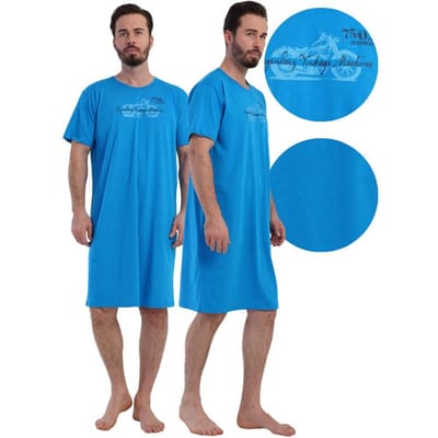 Chemise pour Homme Vienetta L Pour Dormir en Coton pour l'Été Ample Confortable Agréable blue