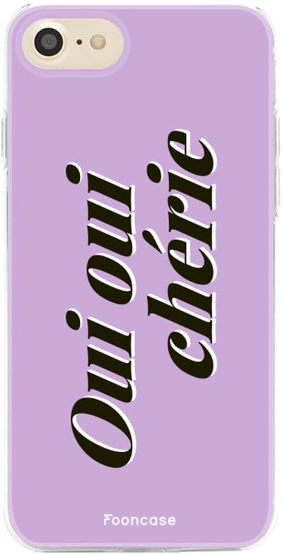 Fooncase Hoesje Geschikt voor iPhone SE (2020) - Shockproof Case - Back Cover / Soft Case - Oui Oui Chérie / Lila Paars & Wit