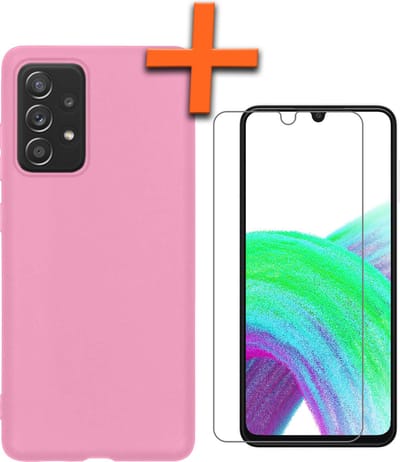 Hoes - Met Screenprotector - Geschikt voor Samsung Galaxy A33 - Sterk & Shockproof - Back Cover - Siliconen Case - Telefoon Hoes - Lichtroze