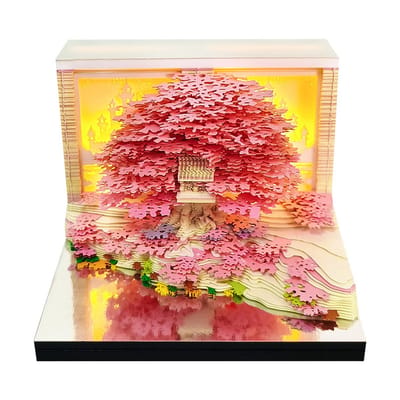 longziming -3D-Kalender 2026 - Hoogwaardig Speciaal Papier En Acryl - Magisch Boomhuis-Design Met LED-Verlichting - 1X - Bureau Decoratie Roze