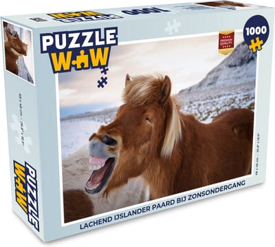 Puzzel Lachend IJslander paard bij zonsondergang - Legpuzzel - Puzzel 1000 stukjes volwassenen