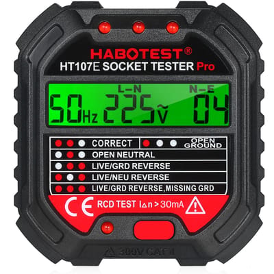 HABOTEST GFCI-uitgangstester met spanningsweergave 90-250V stopcontacttester automatisch elektrisch circuit UK Plug veelkleurig