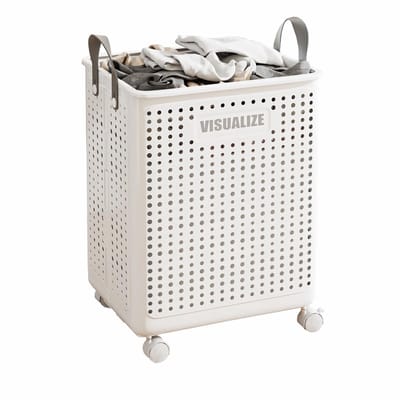 Dailygoods- Wasmand 60 Liter - Opvouwbaar - Met Wieltjes - Kunststof - Handvat - Ruimtebesparend - Wascontainer