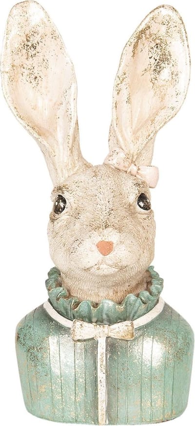 Clayre & Eef Beeld Konijn 17 cm Beige Groen Polyresin