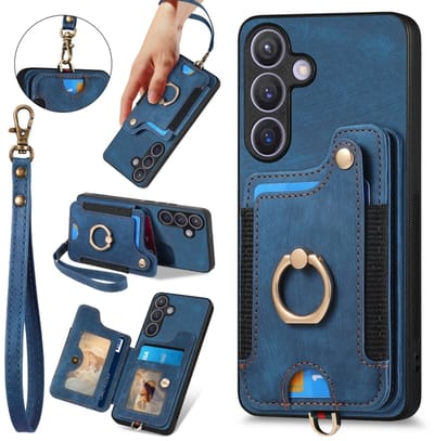 Voor Samsung Galaxy S24+ 5G Retro Skin-feel Ring Multi-card portemonnee telefoonhoesje (blauw)