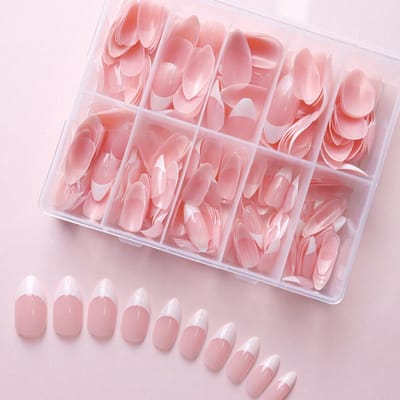 360 stuks/doos Glanzende Zachte Gel Roze Franse Nageltips Medium Amandel Wit Eenvoudige Plaknagels 10 Vakken Valse Nagels 1 box